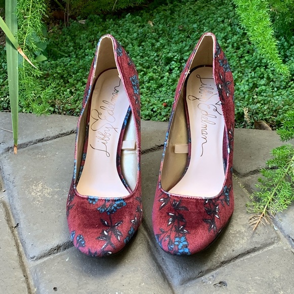 burgundy floral heels